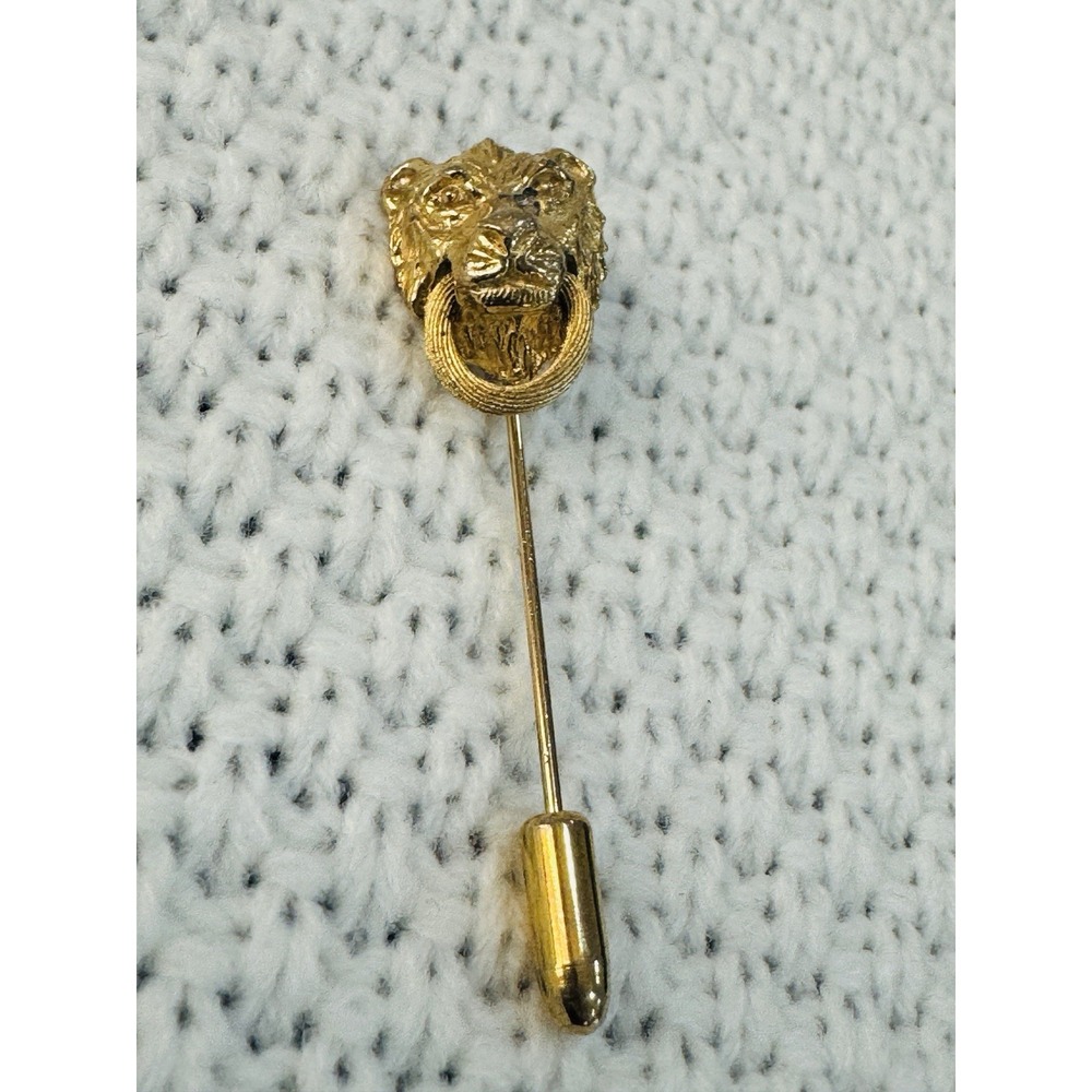 Vintage Mimi di N Lion Head Door Knocker Stick Pin Gold Tone Signed MIMI
